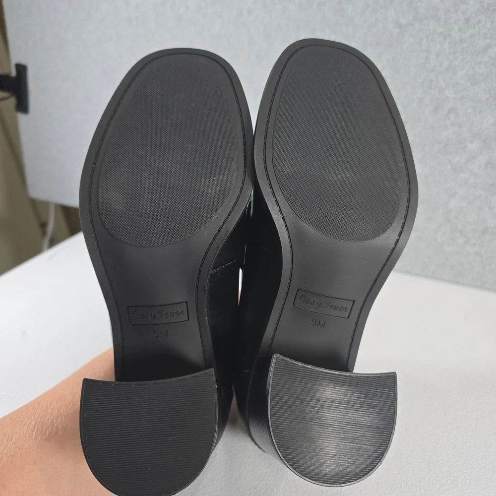 CosyFever Womens Black Heeled Loafers Gold Bit Detail Block Heel Pumps Size 9M